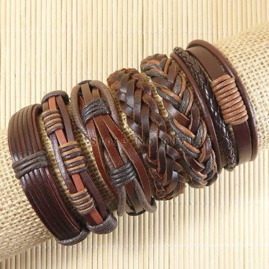Wholesale 6pcs/lot Handmade ethnic tribal genuine wrap charming male pulsera black braided leather bracelets bangles S136-S51-JadeMoghul Inc.