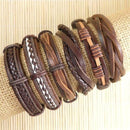Wholesale 6pcs/lot Handmade ethnic tribal genuine wrap charming male pulsera black braided leather bracelets bangles S136-S64-JadeMoghul Inc.