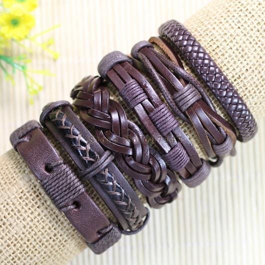 Wholesale 6pcs/lot Handmade ethnic tribal genuine wrap charming male pulsera black braided leather bracelets bangles S136-S8-JadeMoghul Inc.