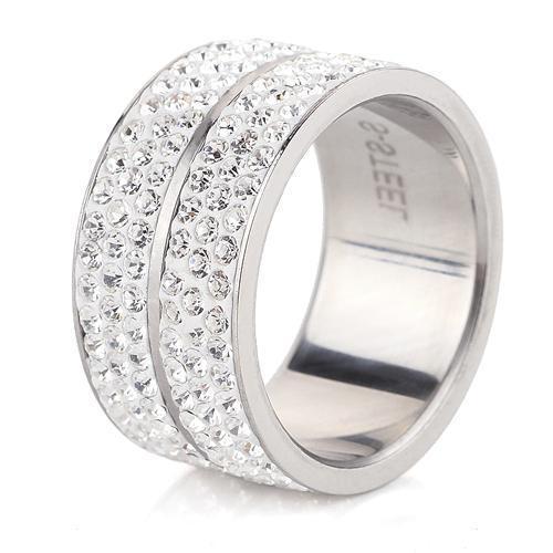 Wholesale High Quality Classic Stainless Steel 6 Row Crystal Jewelry Wedding Ring-5.5-White-JadeMoghul Inc.