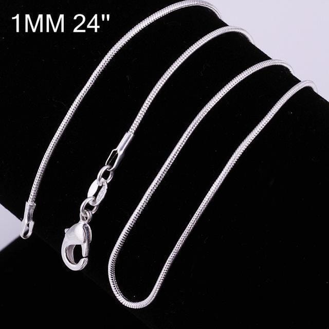 Wholesale retail 16 18 20 22 24 inch bulk c008 fashion silver Colour 1MM snake chain accessory jewelry findings stamp 925-24inchs 60cm-JadeMoghul Inc.