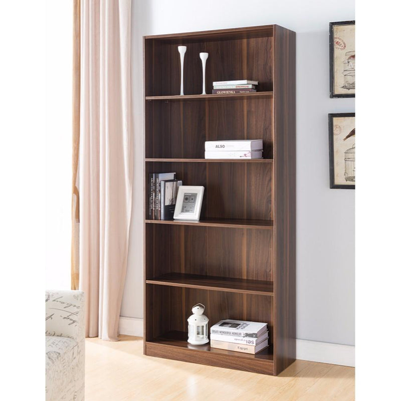 Wide Spacious Bookcase With Five Shelves, Brown-Book Cases-Brown-Wood-JadeMoghul Inc.