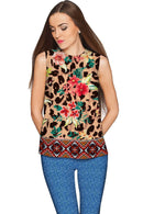 Wild & Free Emily Floral Leopard Print Dressy Top - Women-Wild & Free-XS-Beige/Brown-JadeMoghul Inc.