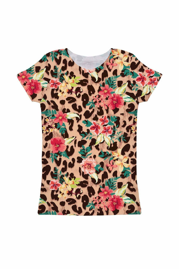 Wild & Free Zoe Floral Leopard Print Cute Designer Tee - Girls-Wild & Free-18M/2-Beige/Brown-JadeMoghul Inc.
