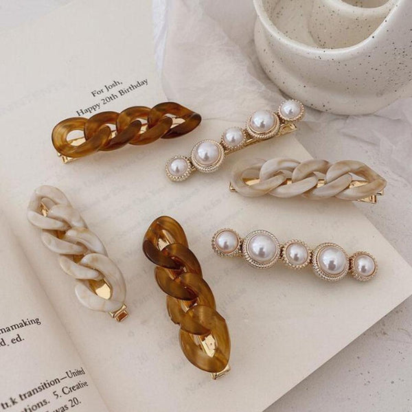 Wind Chain Pearl Hairpin Combination Wild hair card side clip net red bangs clip female Korean hair accessories Jewelry JadeMoghul Inc. 