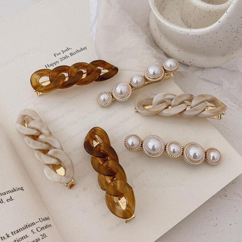 Wind Chain Pearl Hairpin Combination Wild hair card side clip net red bangs clip female Korean hair accessories Jewelry JadeMoghul Inc. 