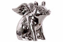 Winged Pig Sitting Figurine In Ceramic, Chrome Silver-Animal Statues-Silver-Ceramic-Glossy Chrome-JadeMoghul Inc.