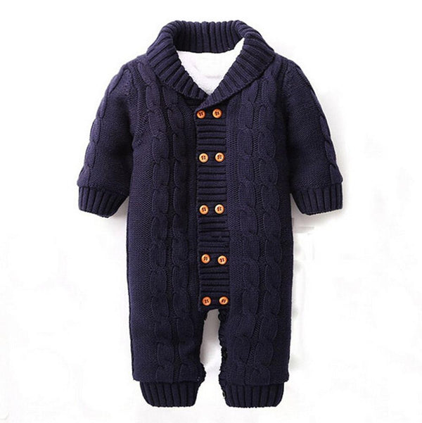 Winter Newborns Baby Button Rompers Lapel Knitted Thickened Sweater Jumpsuit Velvet Fashion Coat CL0757-beige-0-3 months-JadeMoghul Inc.