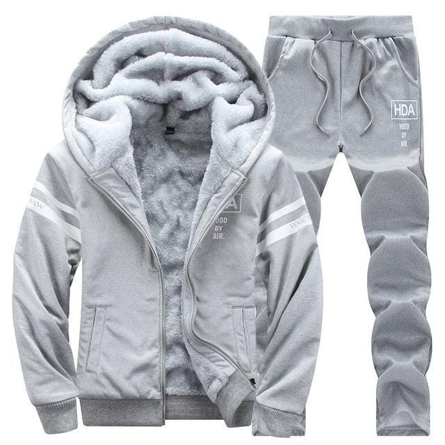 Winter Tracksuits For Men - Thick Fleece Hoodie & Pants Suit-EM074 Grey-S-JadeMoghul Inc.