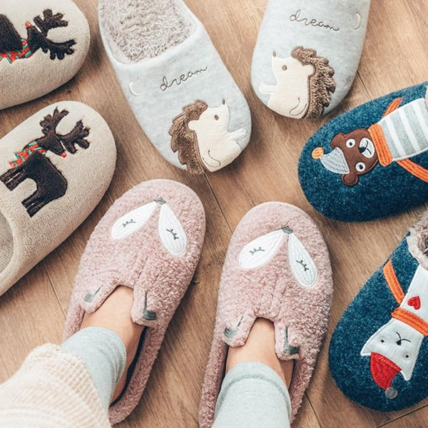 Winter Warm Home Women Fur Slippers Cute Fox Unicorn Bear Animals Indoor Cartoon Ladies Slippers Soft Memory Foam Couples Shoes JadeMoghul Inc. 