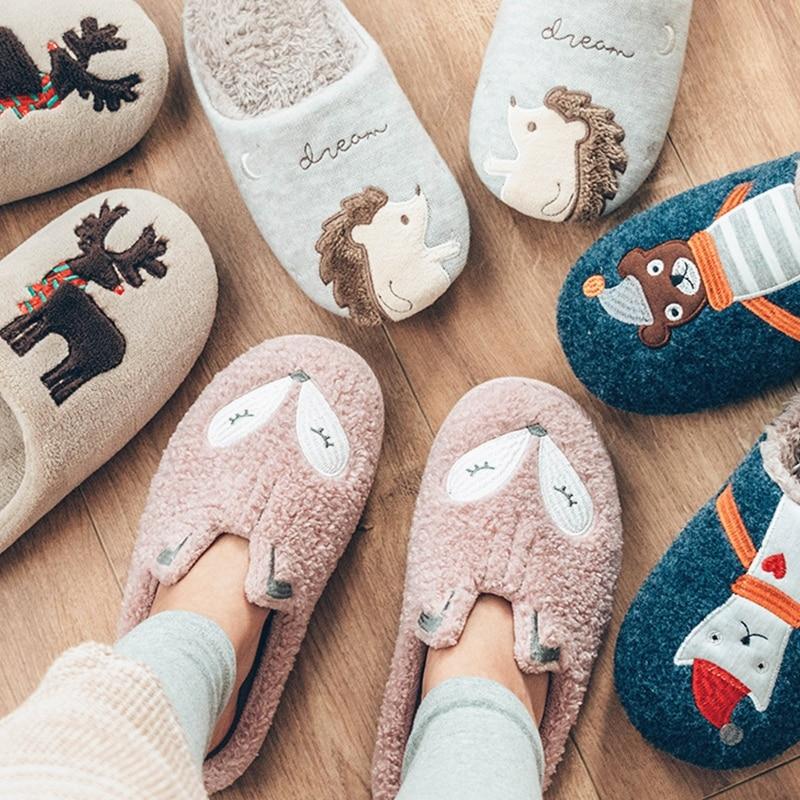 Winter Warm Home Women Fur Slippers Cute Fox Unicorn Bear Animals Indoor Cartoon Ladies Slippers Soft Memory Foam Couples Shoes JadeMoghul Inc. 