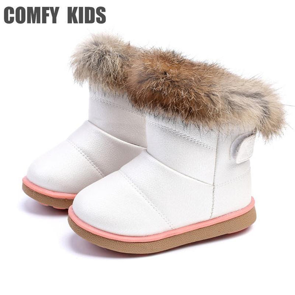 Winter Warm Plush Baby Girls Snow Boots Shoes Pu Leather Flat With Baby Toddler Shoes Outdoor Snow Boots Girls Baby Kids shoes-A88 Rose-5-JadeMoghul Inc.