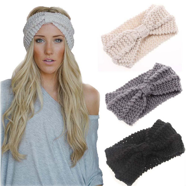 Winter Warmer Ear Knitted Headband Turban For Lady Women Crochet Bow Stretch Hairband Headwrap Hair Accessories-Black-JadeMoghul Inc.