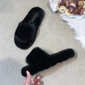Winter Women House Furry Slippers Fashion Faux Fur Warm Shoes Women Slip on Flats Female Home Slides Black Plush Slippers AExp
