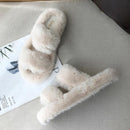 Winter Women House Furry Slippers Fashion Faux Fur Warm Shoes Women Slip on Flats Female Home Slides Black Plush Slippers AExp