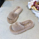 Winter Women House Furry Slippers Fashion Faux Fur Warm Shoes Women Slip on Flats Female Home Slides Black Plush Slippers AExp