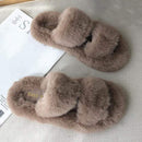 Winter Women House Furry Slippers Fashion Faux Fur Warm Shoes Women Slip on Flats Female Home Slides Black Plush Slippers AExp