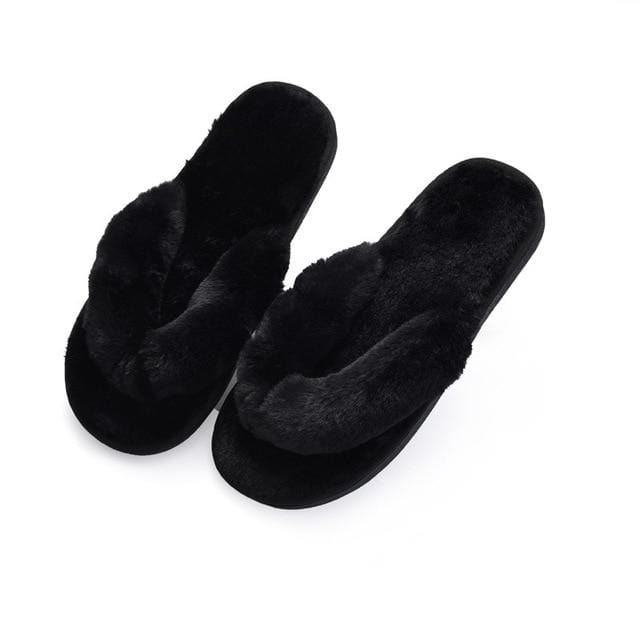 Winter Women House Slippers Faux Fur Fashion Warm Shoes Woman Slip on Flats Female Slides Black Pink cozy home  furry slippers AExp