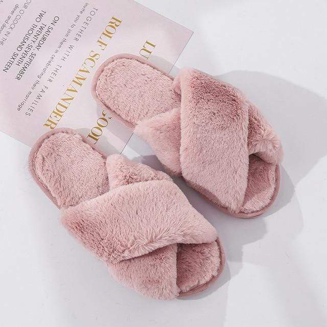 Winter Women House Slippers Faux Fur Fashion Warm Shoes Woman Slip on Flats Female Slides Black Pink cozy home  furry slippers JadeMoghul Inc. 