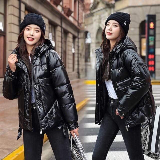 Winter women short parkas jackets casual female thicken warm hooded jackets coat windprood shiny big pocket jackets JadeMoghul Inc. 
