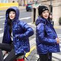 Winter women short parkas jackets casual female thicken warm hooded jackets coat windprood shiny big pocket jackets JadeMoghul Inc. 