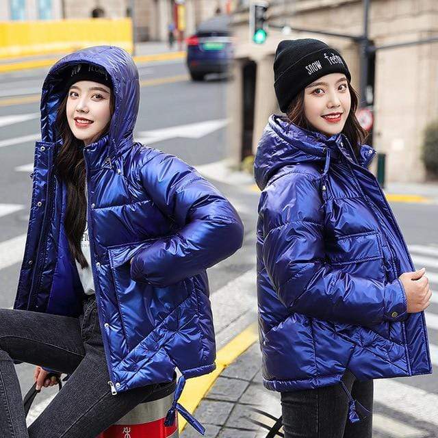 Winter women short parkas jackets casual female thicken warm hooded jackets coat windprood shiny big pocket jackets JadeMoghul Inc. 