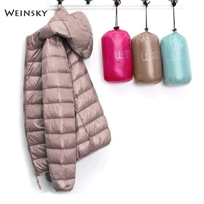 Winter Women Ultralight Thin Down Jacket White Duck Down Hooded Jackets Long Sleeve Warm Coat Parka Female Portable Outwear JadeMoghul Inc. 