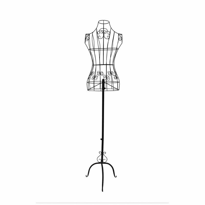 Wire Frame Metal Mannequin Display Stand With Adjustable Height, Black-Decorative Objects and Figurines-Black-Metal-JadeMoghul Inc.