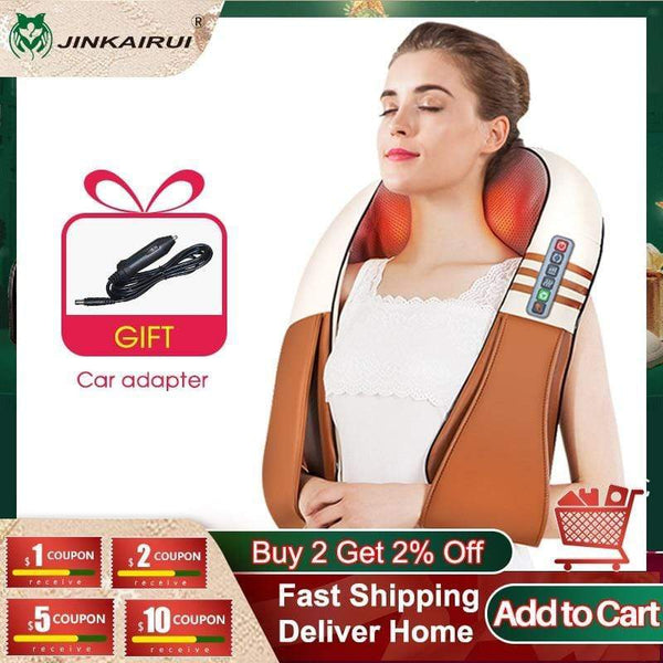 (with Gift Box) JinKaiRui U Shape Electrical Shiatsu Back Neck Shoulder Body Massager Infrared Heated Kneading Car/Home Massager AExp