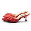Woman Flounce Middle Heel Slippers Shallow Out Ladies Slides Sandals Pointed Toe Mules Female Temperament Shoes Vicamelia 012-Red-5-JadeMoghul Inc.