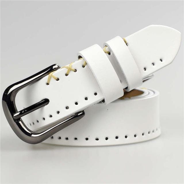 Women 100% Real Cowhide Leather Belt-White-110cm-JadeMoghul Inc.
