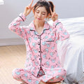 Women 2 Piece Cotton Printed Pajama Set With Front Button Closure-hanzhiyun 1281-M-JadeMoghul Inc.