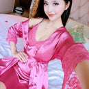 Women 2 Piece Silk Camisole And Robe Sleep Set With Lace Trim-5-S-JadeMoghul Inc.
