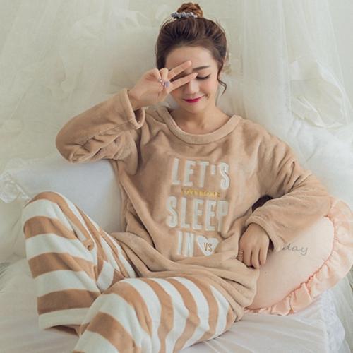 Women 2 Piece Soft Plush Pajama Set-10 Letter stripes-M-JadeMoghul Inc.