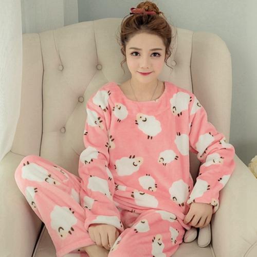 Women 2 Piece Soft Plush Pajama Set-11 Little sheep-M-JadeMoghul Inc.