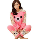 Women 2 Piece Soft Plush Pajama Set-16 Pink bear-M-JadeMoghul Inc.