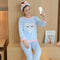 Women 2 Piece Soft Plush Pajama Set-5 Blue eyelashes-M-JadeMoghul Inc.