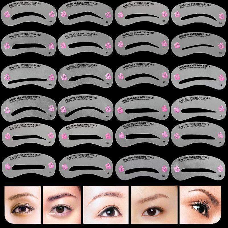 Women 24 Pcs Pro Reusable Eyebrow Stencil Template