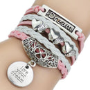 Women 5 Pcs Leather Bracelets With Antique Silver Owl, Tree, Love Charms-2-JadeMoghul Inc.