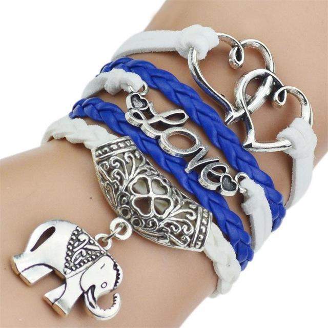 Women 5 Pcs Leather Bracelets With Antique Silver Owl, Tree, Love Charms-6-JadeMoghul Inc.