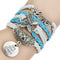 Women 5 Pcs Leather Bracelets With Antique Silver Owl, Tree, Love Charms-7-JadeMoghul Inc.