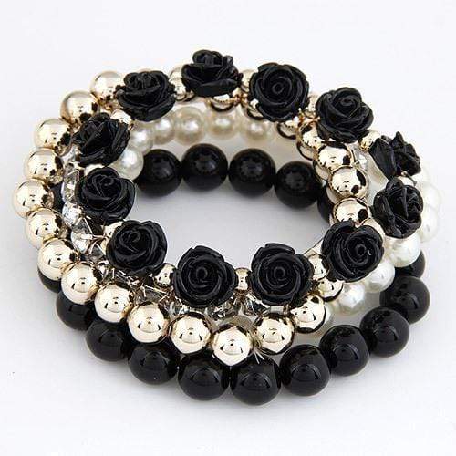 Women 5 Pcs Rose , Bead , Pearl , Crystal  Bracelet Set