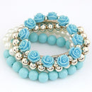 Women 5 Pcs Rose , Bead , Pearl , Crystal Bracelet Set-Blue-JadeMoghul Inc.