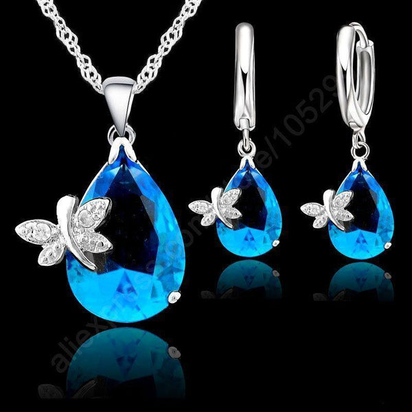 Women 925 Sterling Silver Austrian Crystal Necklace And Earrings Set--JadeMoghul Inc.