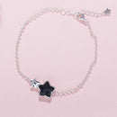 Women 925 Sterling Silver Black Gemstone Star Charm Chain / Cuff Bracelet-Star Bracelet-JadeMoghul Inc.