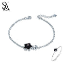 Women 925 Sterling Silver Black Gemstone Star Charm Chain / Cuff Bracelet-Star Bracelet-JadeMoghul Inc.