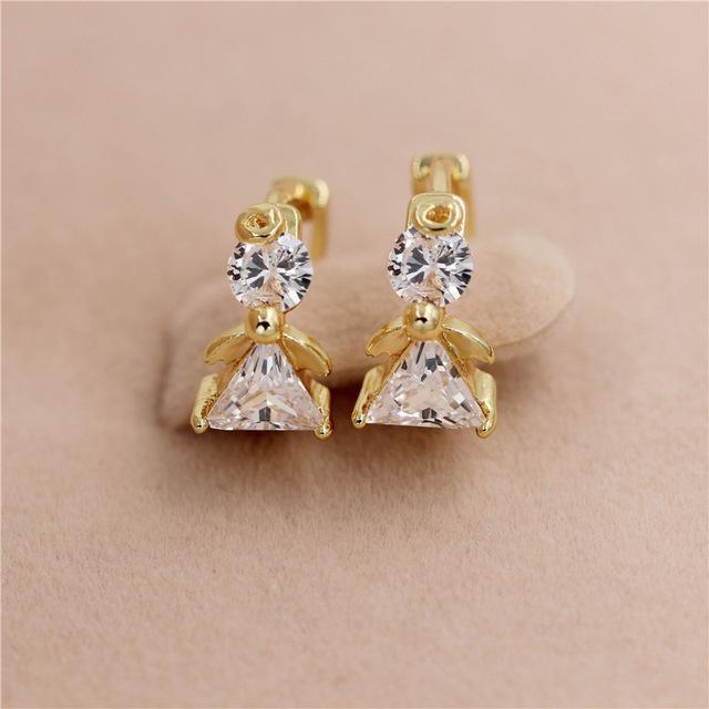Women .925 Sterling Silver Crystal Angel Stud Earrings With Lock Closure-goldcolor whitestone-JadeMoghul Inc.