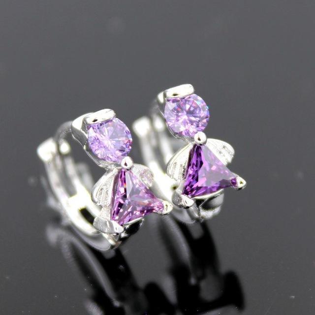 Women .925 Sterling Silver Crystal Angel Stud Earrings With Lock Closure-silver purple stone-JadeMoghul Inc.