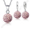 Women 925 Sterling Silver Crystal Ball Earring And Pendant Necklace Set-Pink-JadeMoghul Inc.