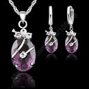 Women 925 Sterling Silver Cubic Zircon Pendant Necklace And Earrings Gift Set-Purple-JadeMoghul Inc.